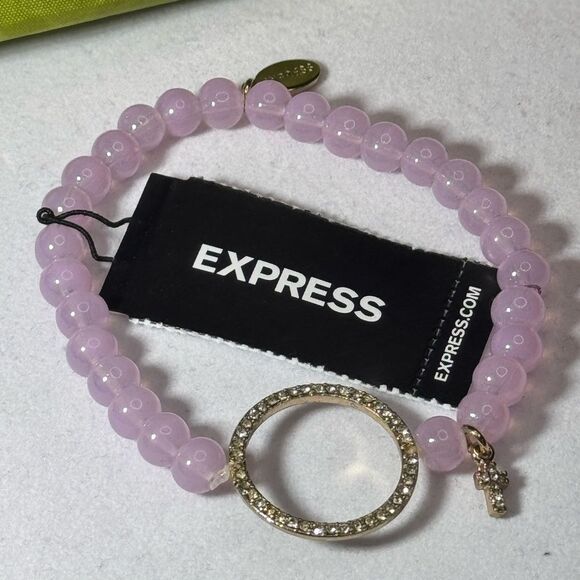 Express Beaded Stretch Bracelet with Crystal Circle and Cross Charm accent - Picture 6 of 7